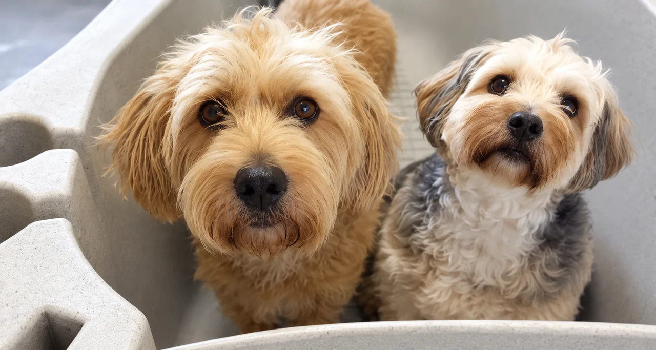 Dogs after a grooming appointment at Suffolk Canine Country Club